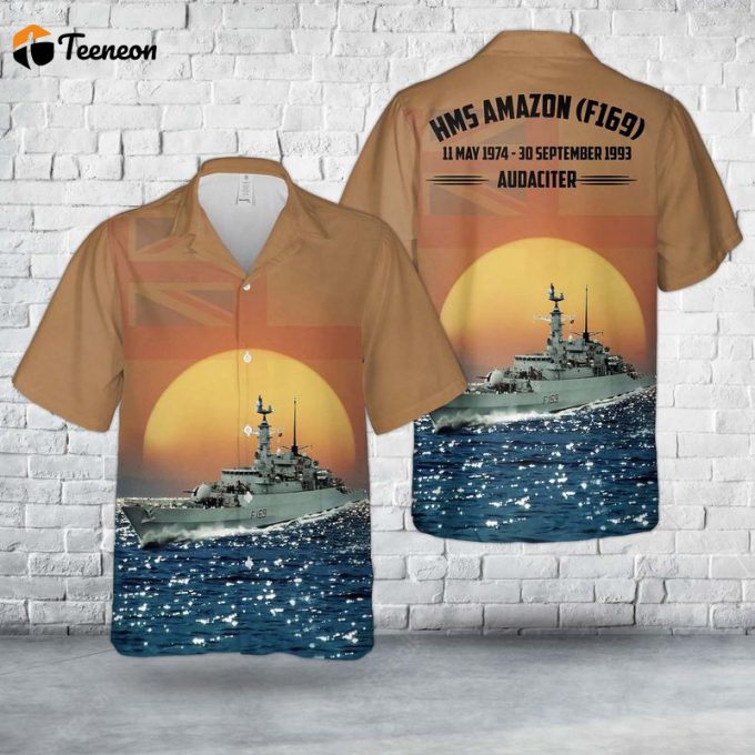 Royal Navy Hms Amazon (F169) Hawaiian Shirt Gift For Dad Father Days 1