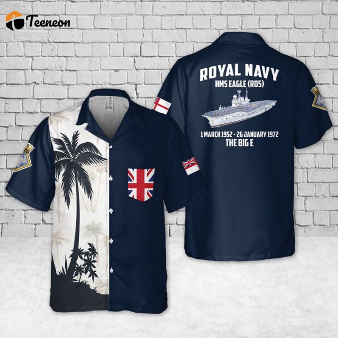 Royal Navy Hms Eagle (R05) Pocket Hawaiian Shirt Gift For Dad Father Days 1