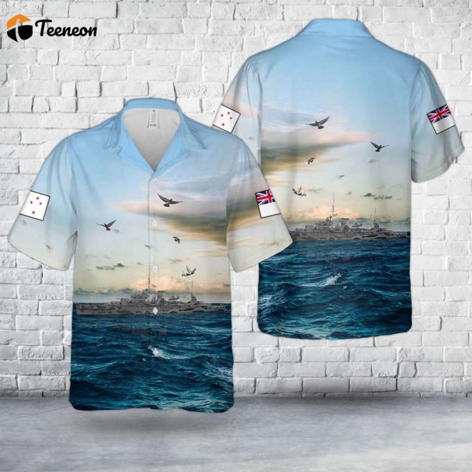 Royal New Zealand Navy Hmnzs Leander (75) Leander-Class Light Cruiser In Wwii Hawaiian Shirt Gift For Dad Father Days 1