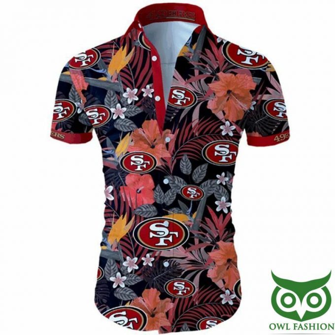 San Francisco 49Ers Red Flowers Black Hawaiian Shirt 1