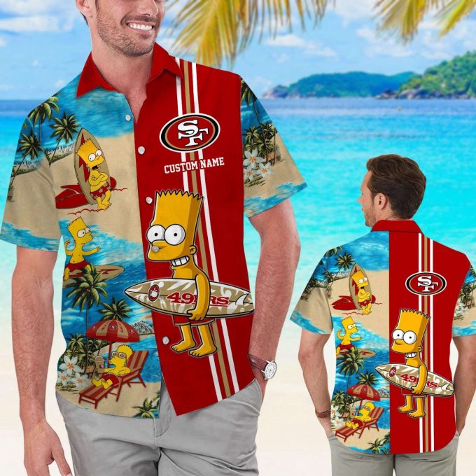 San Francisco 49Ers Simpsons Name Personalized Short Sleeve Button Up Tropical Aloha Hawaiian Shirt Set For Men Women Kids 2