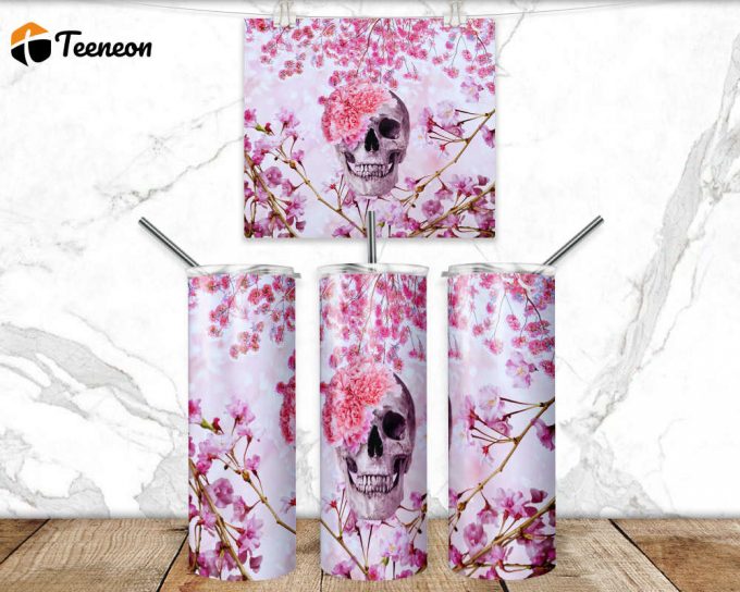 Skull Tumbler Flower Tumbler Wrap Png 3D Tumbler Design Skinny Sublimation Tumbler 1