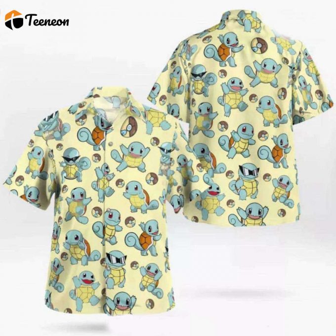 Squirtle Hawaiian Pattern Hawaii Shirt, Aloha Anime Blastoise Button Up Shirt , Squirtle Birthday Japanese Squirtle Hawaiian Giff For Family 1