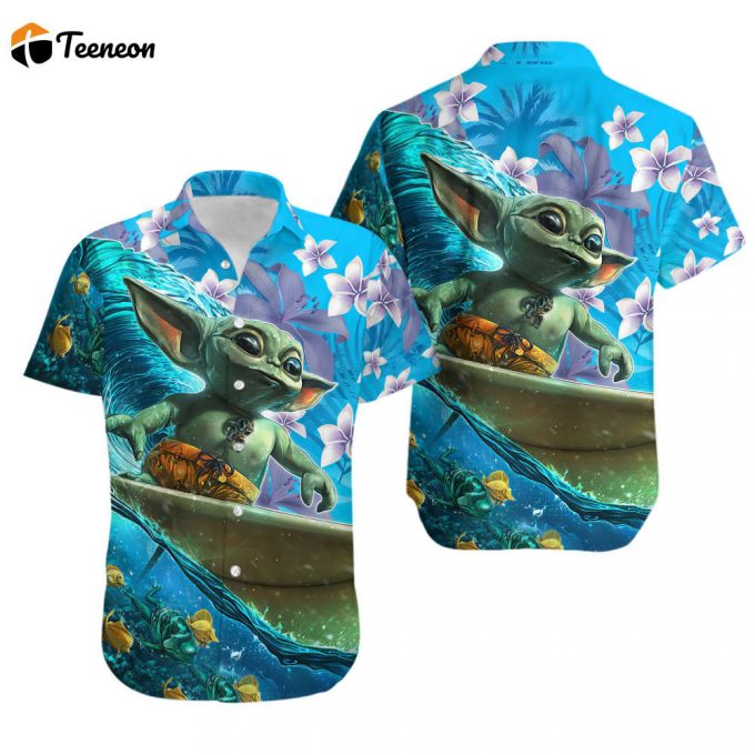 Star Wars Baby Yoda Surfing Hawaii Shirt, Star Wars Beach Hawaiian Shirts, 3D Hawaiian Aloha Shirt, Summer Shirt, Hawaii Shirt 1