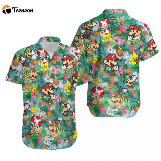 Super Mario Hawaiian Shirt, Super Mario And Friends Button Down Shirt, Nintendo Super Mario Teee, Disneyland Vacation Trip 1