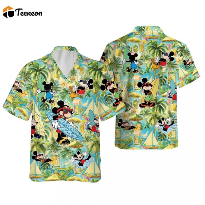 Surfing Disney Mickey Hawaii Short Sleeve Shirt, Mickey Beach 1