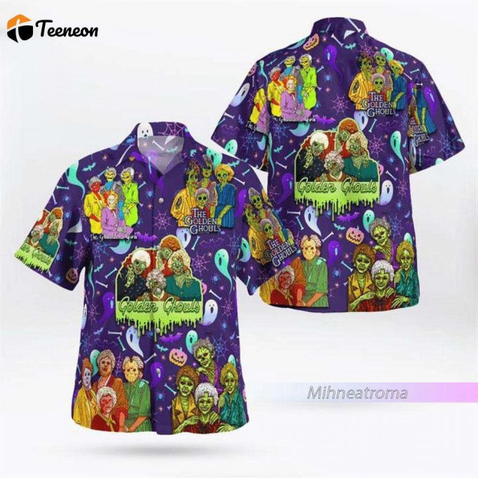 The Golden Ghouls Hawaiian Shirt, Golden Girls Movie Halloween Button Shirt, Horror Friend Shirt, Scary Movies Shirt 1