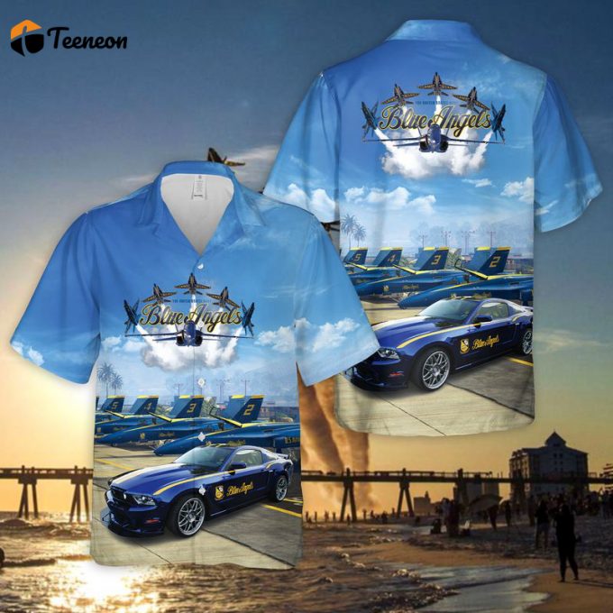 U.s Navy Blue Angels Ford Mustang Gt Hawaiian Shirt Gift For Dad Father Days 1