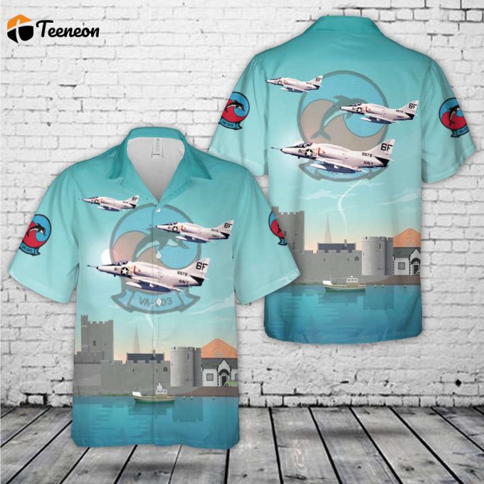 Us Navy A-4L Skyhawk Of Attack Squadron 203 (Va-203) Blue Dolphins Hawaiian Shirt Gift For Dad Father Days 1