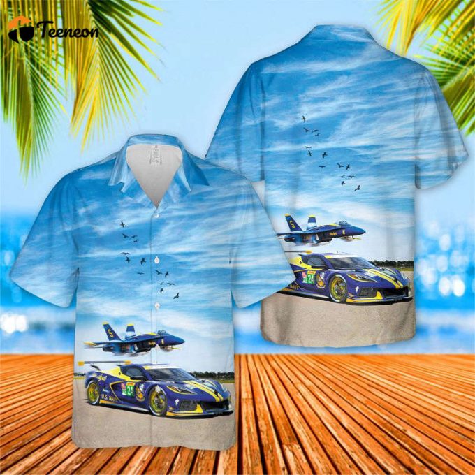 Us Navy Blue Angels Chevrolet Corvette C8R Gte Hawaiian Shirt Gift For Dad Father Days 1