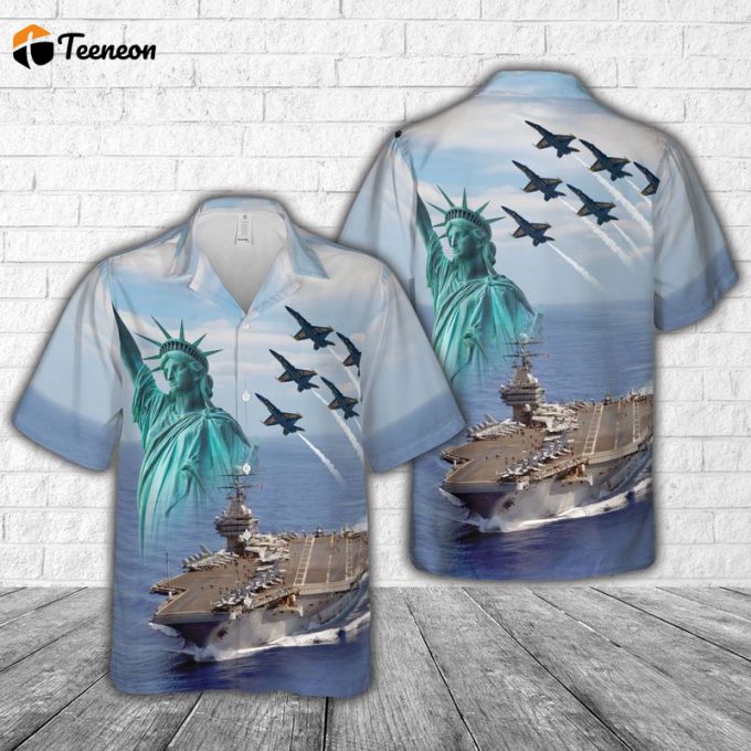 Us Navy Blue Angels Fly Over Uss Carl Vinson (Cvn 70), 4Th Of July Hawaiian Shirt Gift For Dad Father Days 1