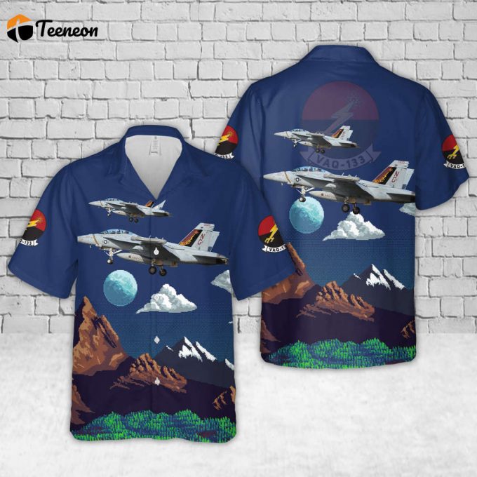 Us Navy Boeing Ea-18G Growler Of Electronic Attack Squadron 133 (Vaq-133) Wizards Hawaiian Shirt Gift For Dad Father Days 1