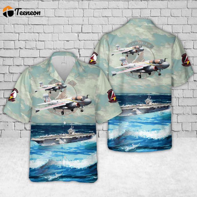 Us Navy Ea-6B Of Electronic Attack Squadron 134 (Vaq-134) And Uss George H.w. Bush (Cvn 77) Hawaiian Shirt Gift For Dad Father Days 1