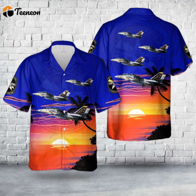 Us Navy Grumman F-14A-75-Gr Tomcat (Buno 159428) From Fighter Squadron 33 (Vf-33) &Amp;Quot;Starfighters&Amp;Quot; Hawaiian Shirt Gift For Dad Father Days 1