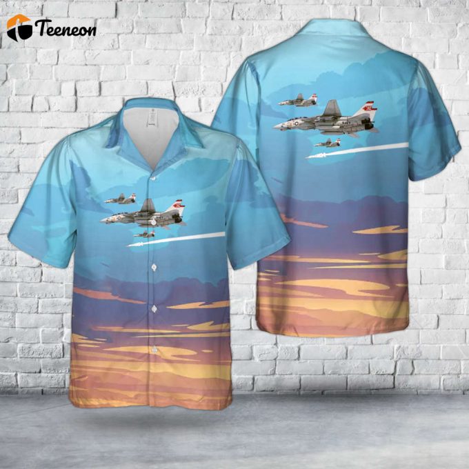 Us Navy Grumman F-14A Tomcat From Fighter Squadron Vf-1 Wolfpack Launching An Aim-54 Phoenix Missile Hawaiian Shirt Gift For Dad Father Days 1