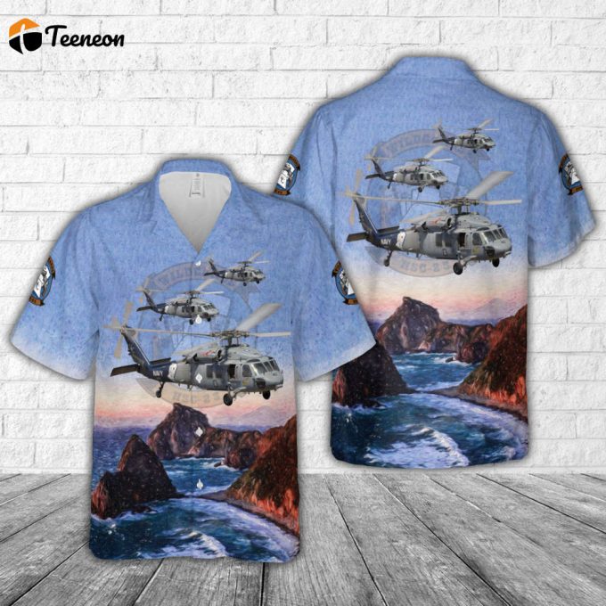 Us Navy Helicopter Sea Combat Squadron 23 (Helseacombatron 23) Hsc-23 'Wildcards' Sikorsky Mh-60S Knighthawk Hawaiian Shirt Gift For Dad Father Days 1