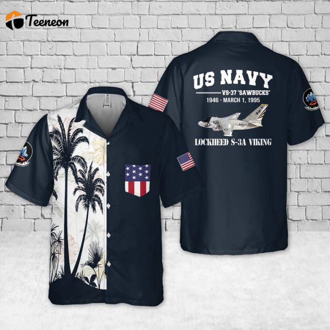 Us Navy Lockheed S-3A Viking Of Vs-37 &Amp;Quot;Sawbucks&Amp;Quot; Pocket Hawaiian Shirt Gift For Dad Father Days 1