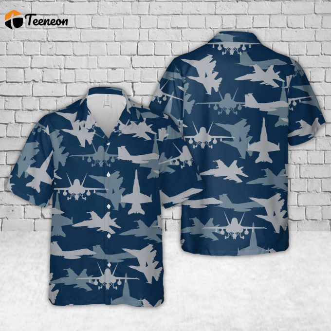 Us Navy Mcdonnell Douglas F/A-18 Hornet Aircraft Silhouettes Hawaiian Shirt Gift For Dad Father Days 1