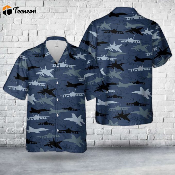 Us Navy Mcdonnell Douglas F/A-18 Hornet Silhouettes Hawaiian Shirt Gift For Dad Father Days 1