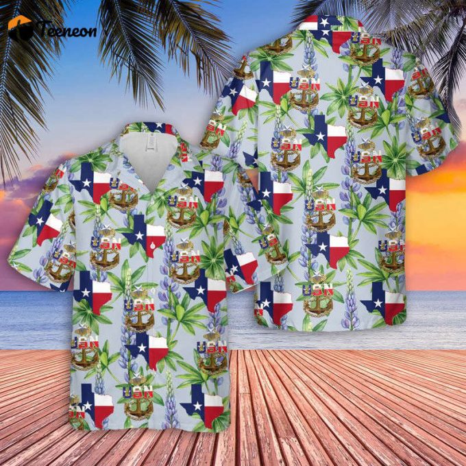 Us Navy Senior Chief Texas Style Anchor Hawaiian Shirt Gift For Dad Father Days 1