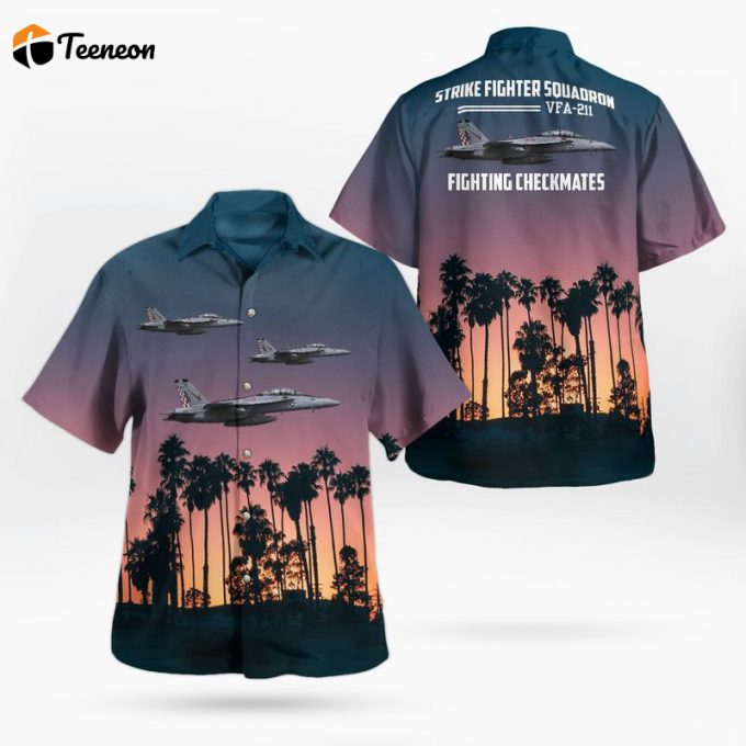 Us Navy Strike Fighter Squadron 211 (Vfa-211) Fighting Checkmates Boeing F/A-18E/F Super Hornet Hawaiian Shirt Gift For Dad Father Days 1