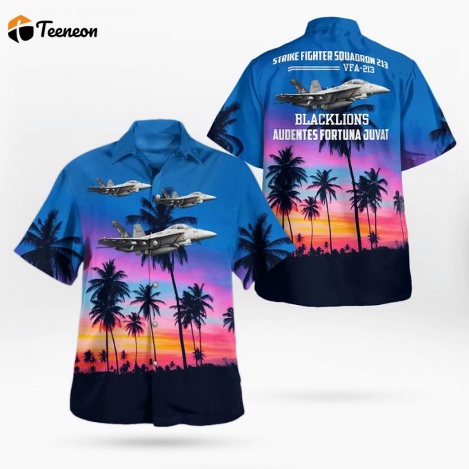 Us Navy Strike Fighter Squadron 213 (Vfa-213) Blacklions F/A-18F Super Hornet Hawaiian Shirt Gift For Dad Father Days 1