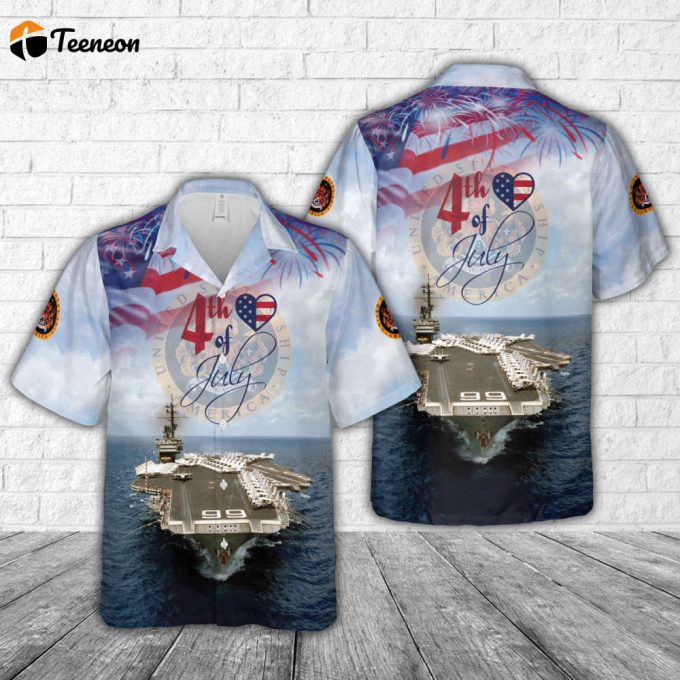 Shop Uss America (Cva Cv-66) 4Th Of July Hawaiian Shirt – Perfect Dad Father S Day Gift! 1