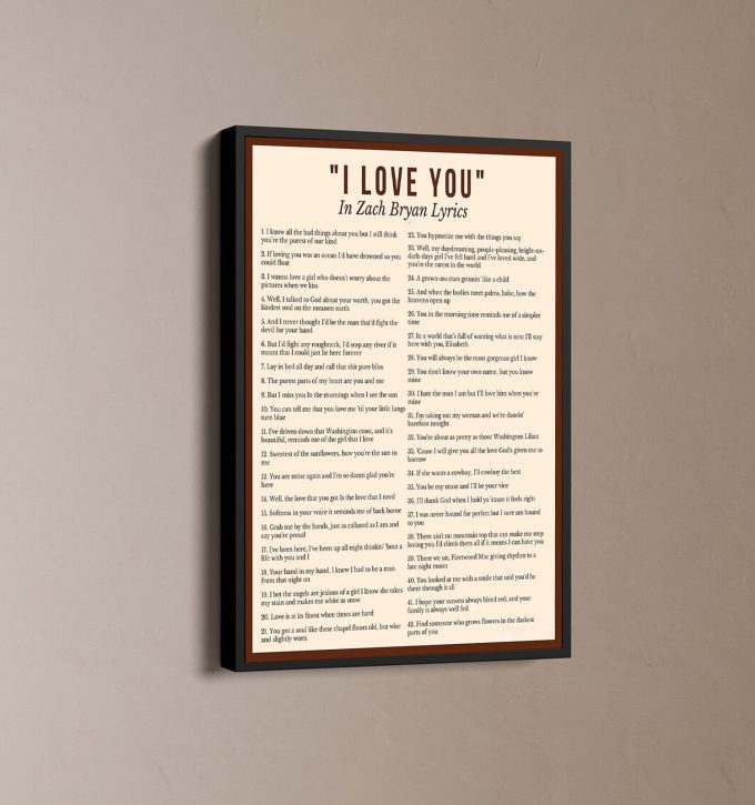 I Love You In Zach Bryan Lyrics Poster Gift For Home Decor 1