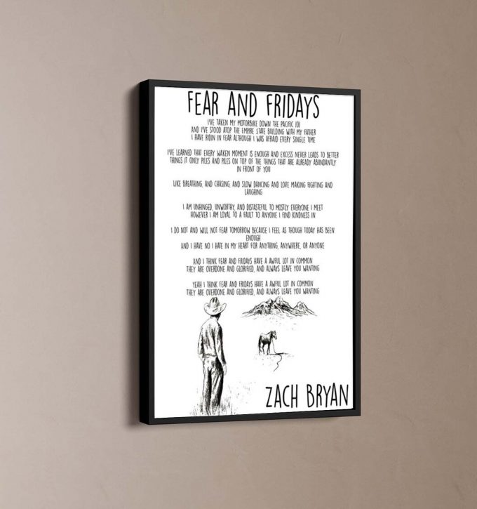 Zach Bryan Fear And Fridays Song Lyrics Poster Gift For Home Decor, American Heartbreak Tour Poster Gift For Home Decor