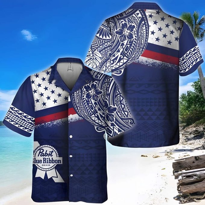 Pabst Blue Ribbon Polynesian Pattern Hawaiian Shirt Gift For Men And Women 1
