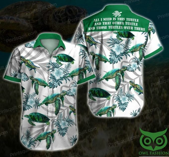 Turtles Love Floral Green And White Hawaiian Shirt Gift For Men And Women 1