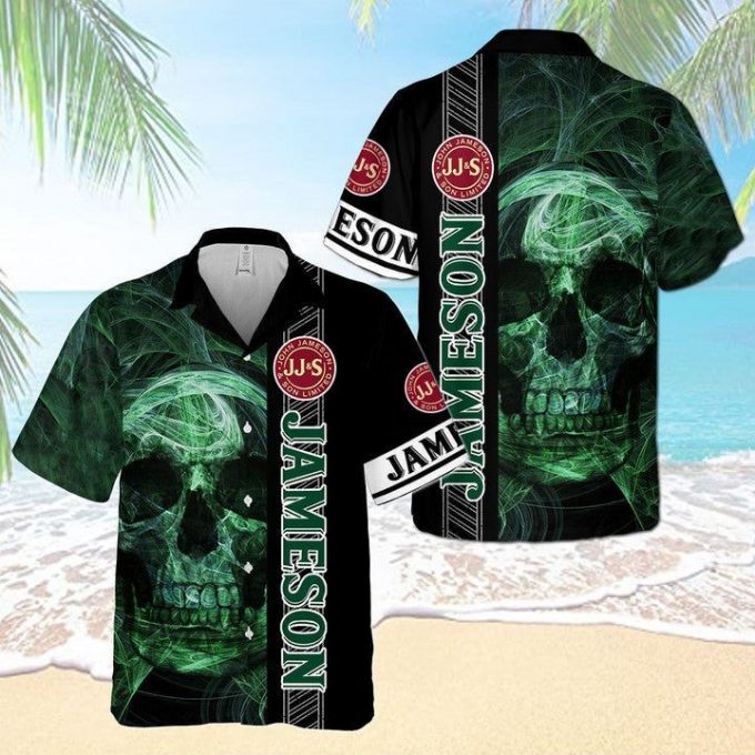 Jameson Irish Whiskey Smoky Green Skull Hawaiian Shirt 1