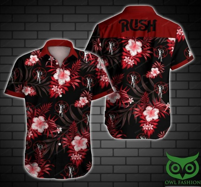 Rush Music Band Floral Black And Red Hawaiian Shirt 1