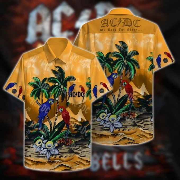 Acdc Tropical Flower And Parrot Hawaiian Shirt 1