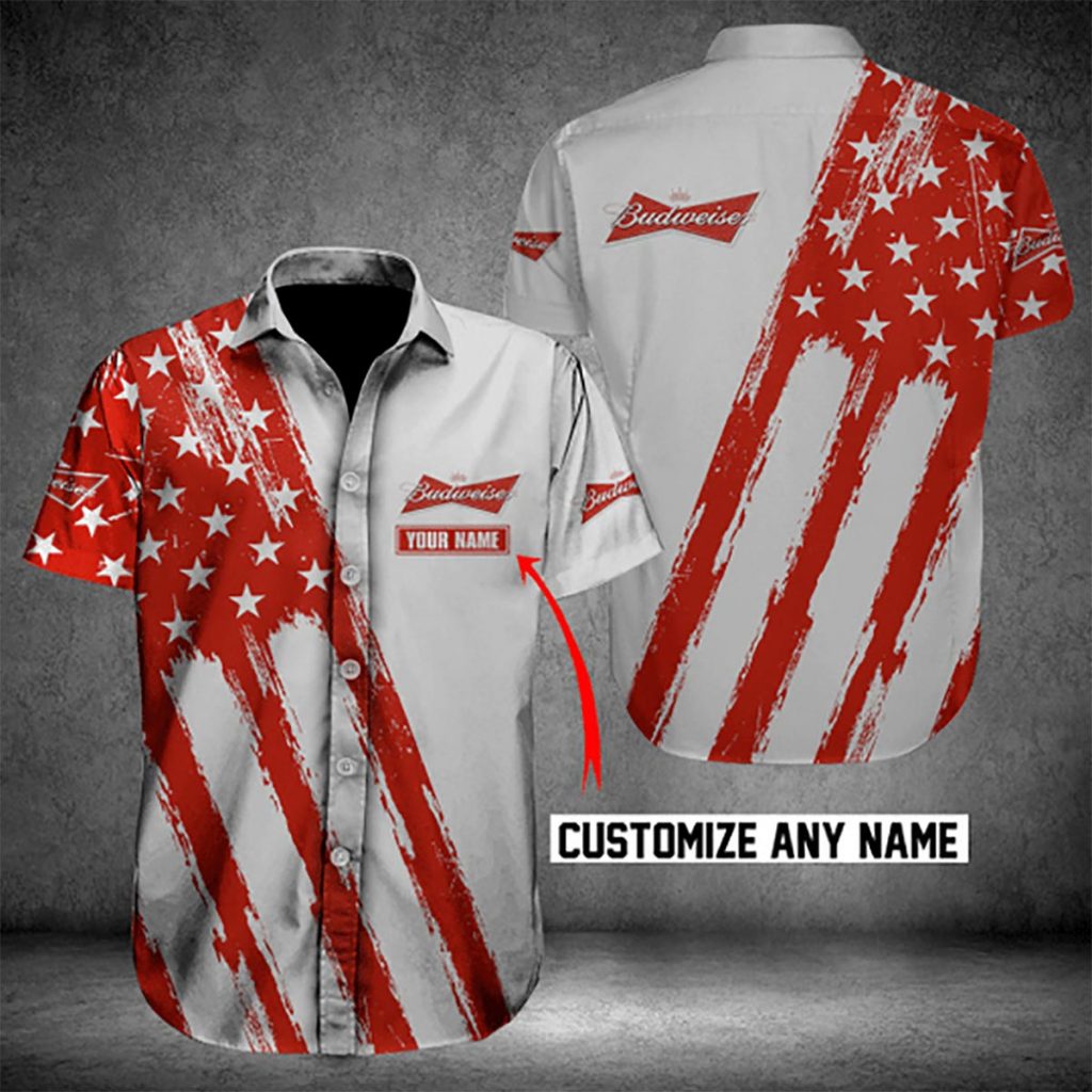 Budweiser American Flag Personalized Hawaiian Shirt 2