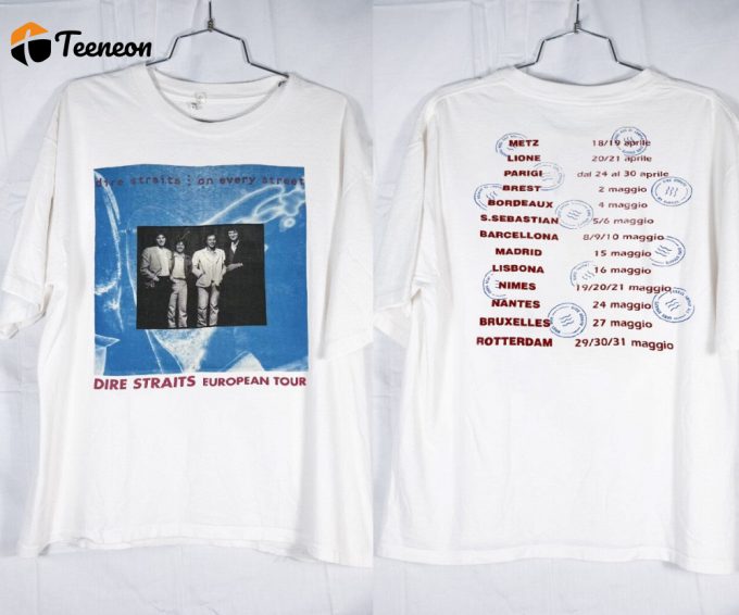 Vintage 1992 Dire Straits Tour T-Shirt European &Amp;Amp; 90S Rock Concert Tee 1