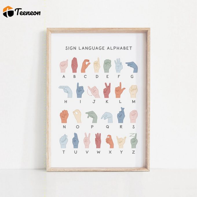 Asl Poster For Home Decor Gift, American Sign Language Alphabet 1