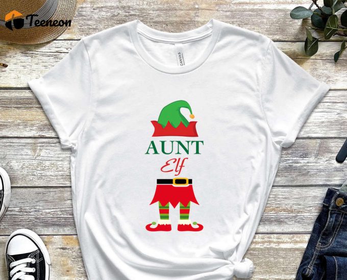 Aunt Elf T-Shirt, Custom Christmas Shirt, Personalized Family Christmas Tees, Matching Family Outfits, Xmas Crew, Christmas Apparel 1