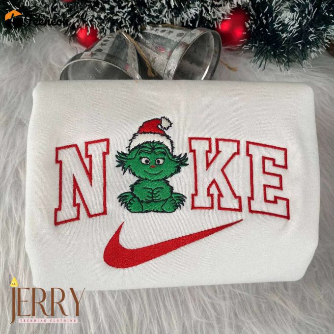 Baby Grinch Christmas Nike Embroidered Sweatshirt, Christmas Gift For Couple 1