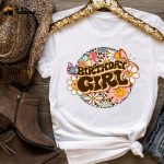 Birthday Girl, Birthday Squad Retro Custom T-Shirt, Birthday Party Outfit, Women Girls Bday Tee,Floral Retro Birthday Girl Shirt,Smile Face