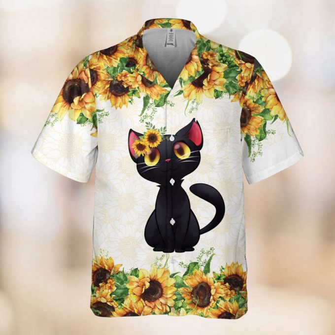 Black Cat Hawaiian Shirt, Cat Lovers Hawaiian Shirt, Cat Sunflower Hawaiian Shirt, Hawaiian Beach Tee, Summer Aloha 2023,Gifts For Cat Owner 2