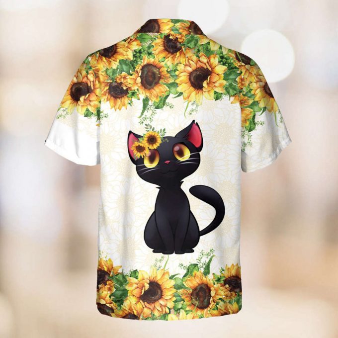 Black Cat Hawaiian Shirt, Cat Lovers Hawaiian Shirt, Cat Sunflower Hawaiian Shirt, Hawaiian Beach Tee, Summer Aloha 2023,Gifts For Cat Owner 3