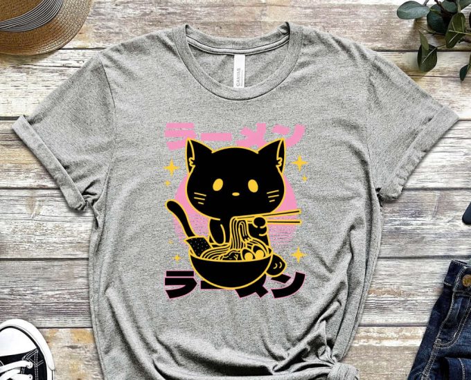 Black Cat Shirt, Cat Tee, Food Shirt, Asian Food Tee, Food Enthusiast, Retro Cat Shirt, Vintage Food Tee, Gift For Friend, Gift For Asian 3