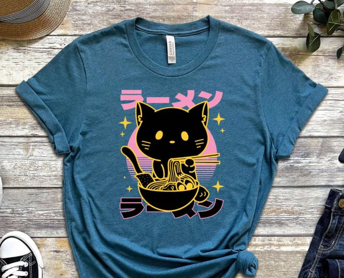 Black Cat Shirt, Cat Tee, Food Shirt, Asian Food Tee, Food Enthusiast, Retro Cat Shirt, Vintage Food Tee, Gift For Friend, Gift For Asian 4