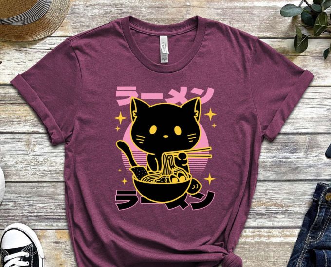 Black Cat Shirt, Cat Tee, Food Shirt, Asian Food Tee, Food Enthusiast, Retro Cat Shirt, Vintage Food Tee, Gift For Friend, Gift For Asian 6