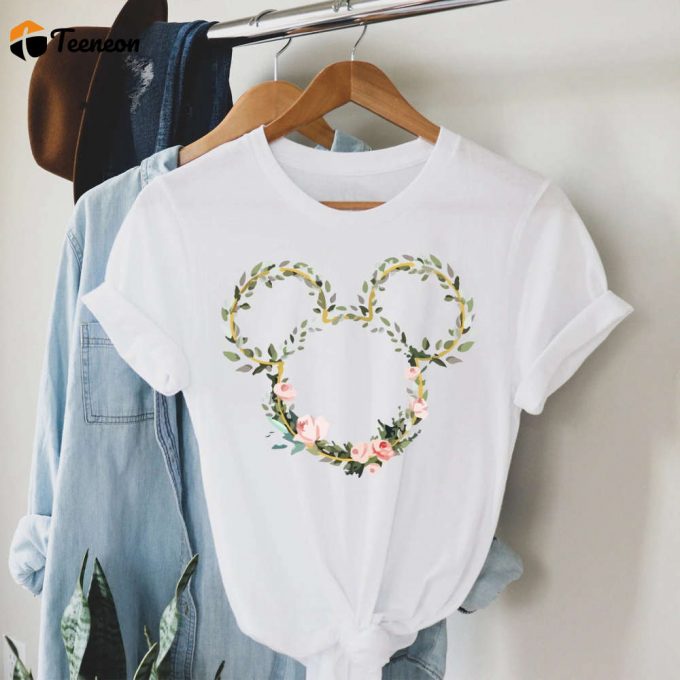 Boho Disney Mickey Ears Shirt: Floral Disneyland Tee For Women - Summer Magic Land Trip Shirt Girl S Tees 1