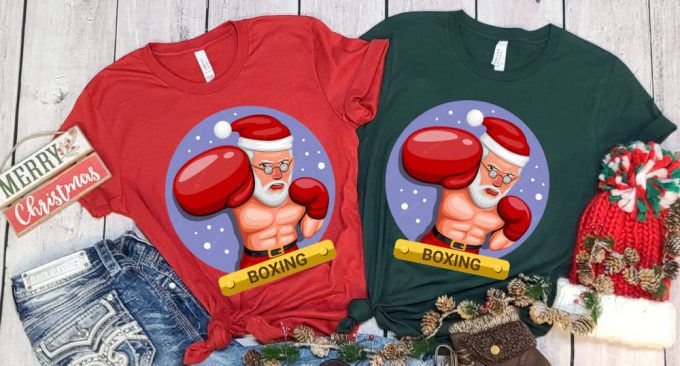 Boxer Santa T-Shirt, Funny Santa Shirt, Sarcastic Christmas Tees, Christmas Boxer, Boxing Lover Christmas Gift, Xmas Tshirt For Boys 2