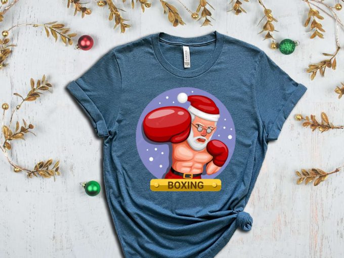 Boxer Santa T-Shirt, Funny Santa Shirt, Sarcastic Christmas Tees, Christmas Boxer, Boxing Lover Christmas Gift, Xmas Tshirt For Boys 4