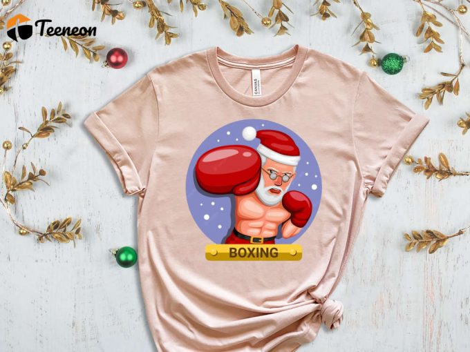 Boxer Santa T-Shirt, Funny Santa Shirt, Sarcastic Christmas Tees, Christmas Boxer, Boxing Lover Christmas Gift, Xmas Tshirt For Boys 1