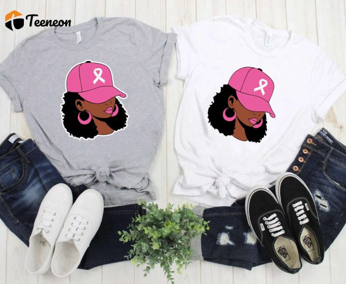 Empowering Cancer Awareness Tee: Breast Cancer Black Woman Shirt &Amp;Amp; Cancer Ribbon T-Shirt 1